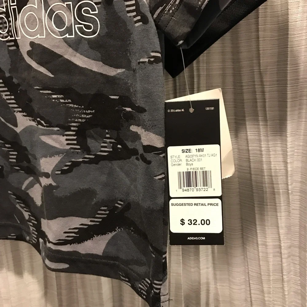 ADIDAS BOY 18 M BLACK SHORT & TEE SET & BLUE ONE PIECE & GRAY PRINT ONE PIECE - Picture 8 of 13